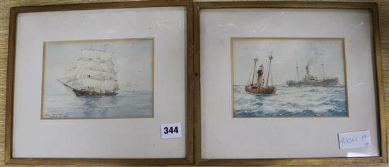 William Birchall The Lightship and Under Easy Sail 5 x 7in.